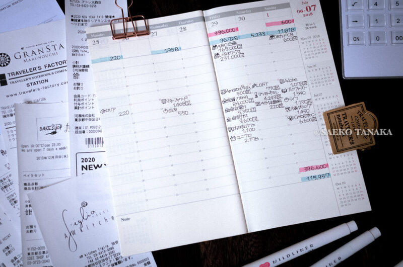 手帳を家計簿代わりにするときにもおすすめのトラベラーズノート ダイアリー週間バーチカルと支出管理のレシート