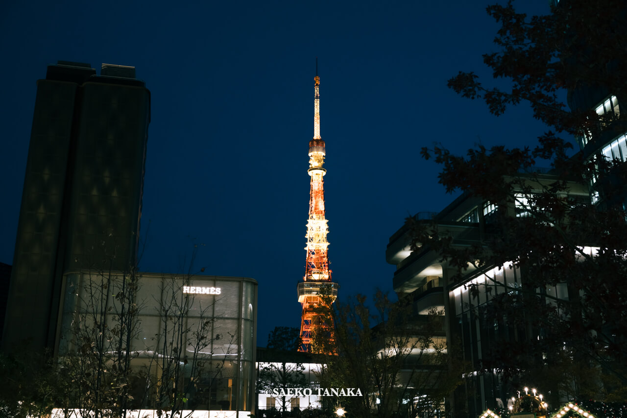 東京の人気おすすめクリスマススポット｜麻布台ヒルズのクリスマスマーケットが眺めることができる東京タワーの夜景（東京・麻布台）