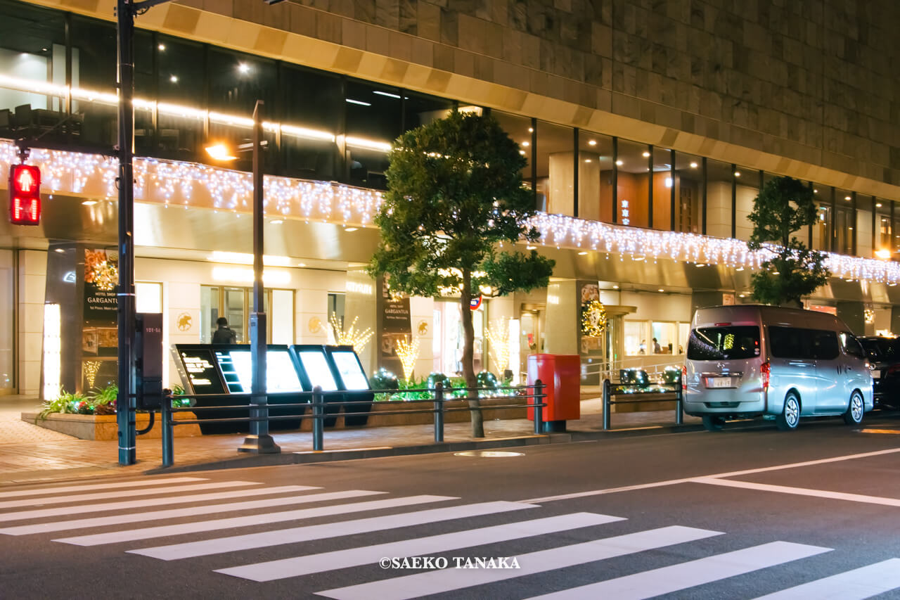 東京の人気おすすめクリスマス・イルミネーションスポット|日比谷仲通り側に面した帝国ホテル東京のゴールドを基調とした多色イルミネーション(東京・日比谷)