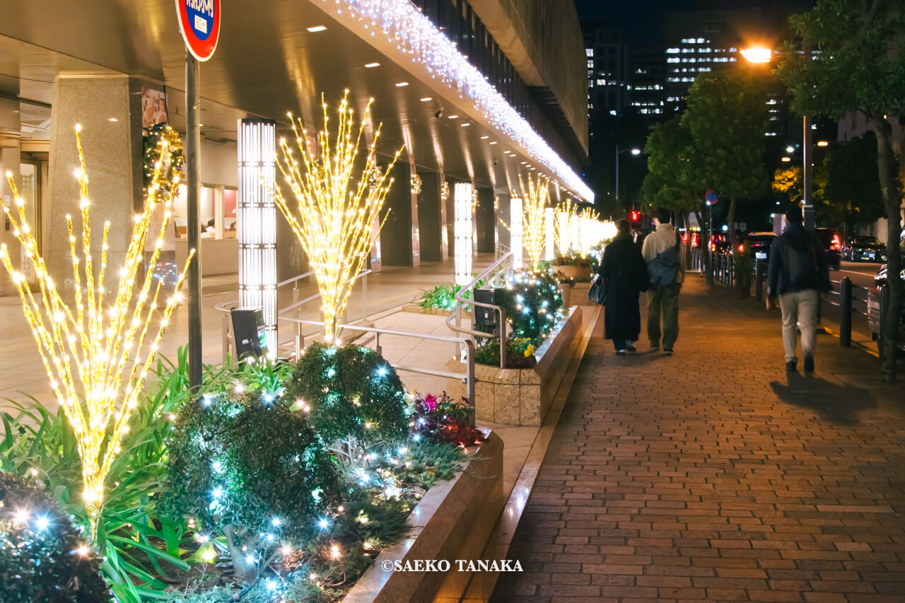 東京の人気おすすめクリスマス・イルミネーションスポット|日比谷仲通り側に面した帝国ホテル東京のゴールドを基調とした多色イルミネーション(東京・日比谷)