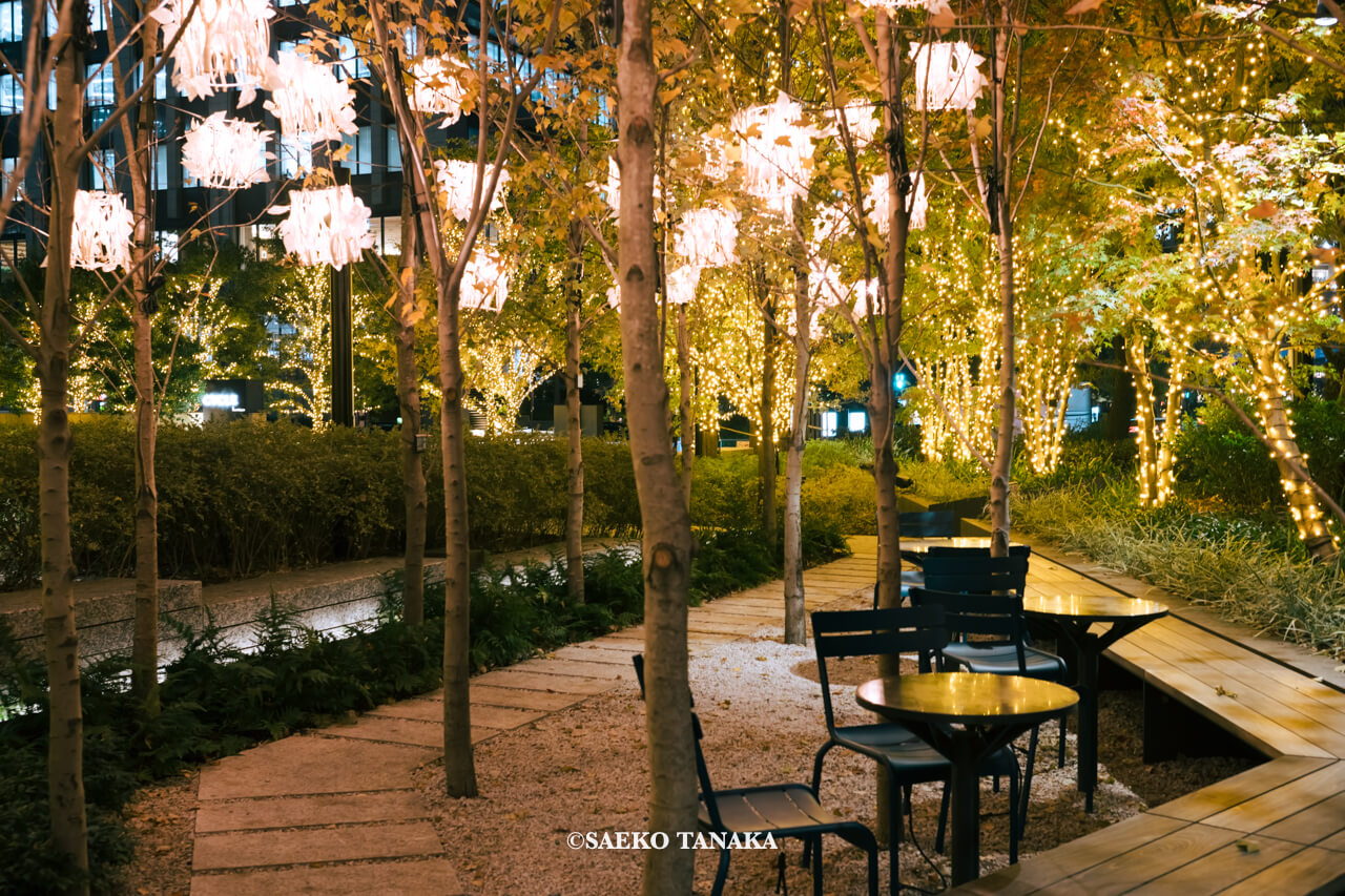 東京の人気おすすめクリスマス・イルミネーションスポット|Otemachi One Illumination / Otemachi One GardenのSuccession Forestサクセッションフォレストを彩るランタンとシャンパンゴールドイルミネーション(東京・大手町)